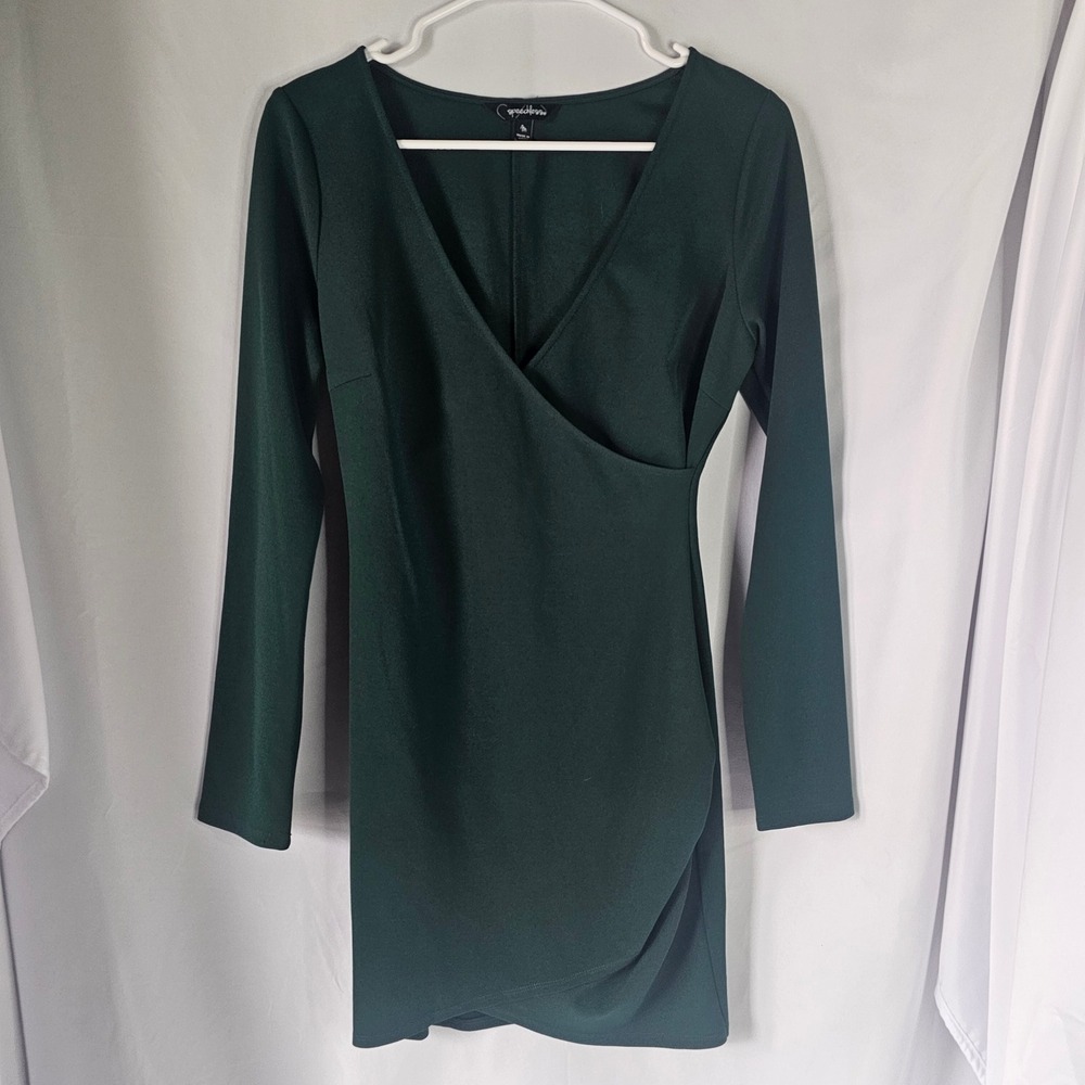 Speechless‎ Womens Forest Green Long Sleeve Faux Wrap Bodycon Mini Dress Size M